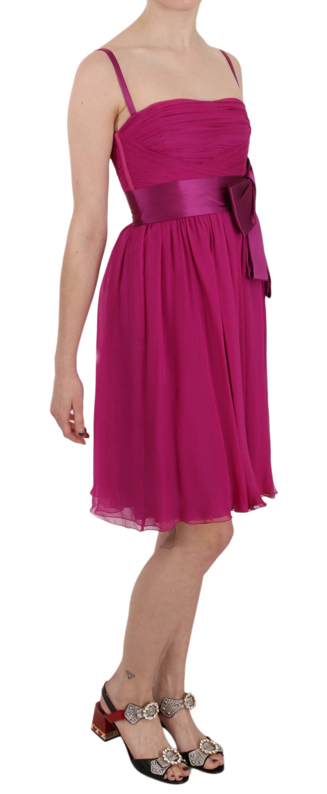 Dolce &amp; Gabbana Elegant Fuchsia Pink Silk Bow Front Dress