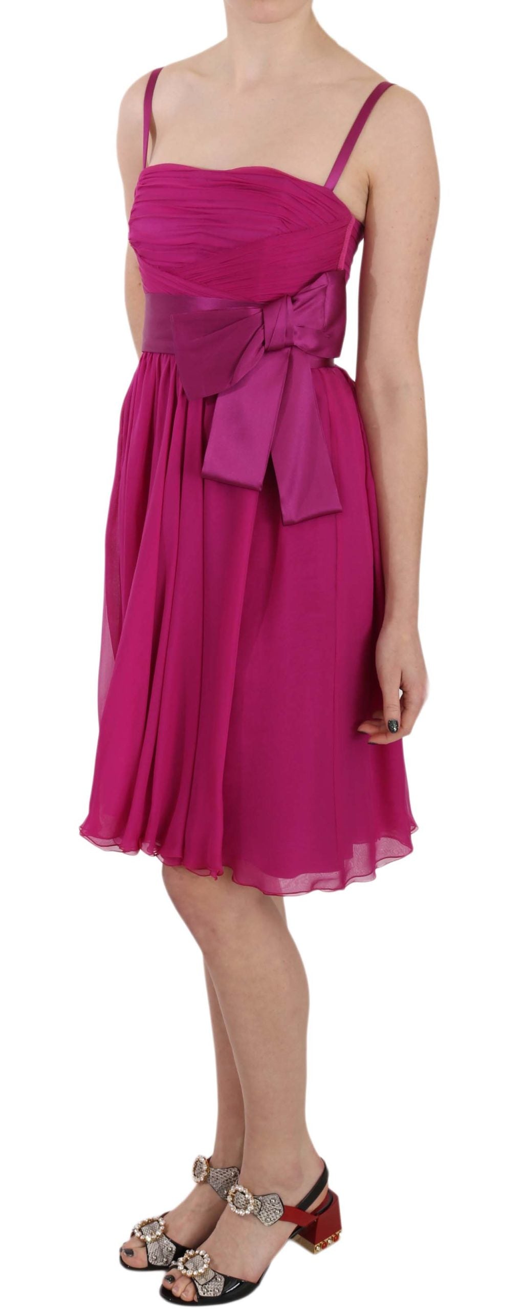 Dolce &amp; Gabbana Elegant Fuchsia Pink Silk Bow Front Dress