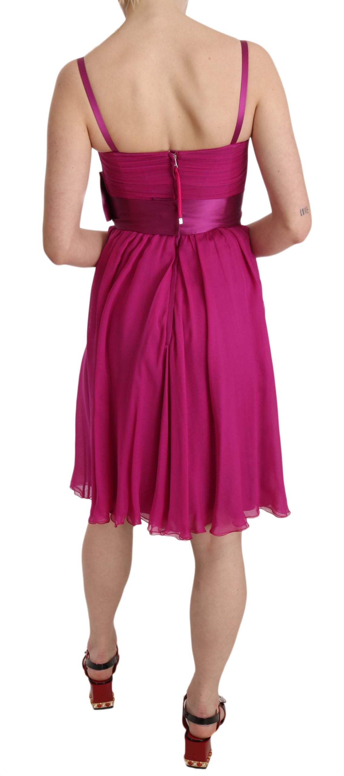 Dolce &amp; Gabbana Elegant Fuchsia Pink Silk Bow Front Dress