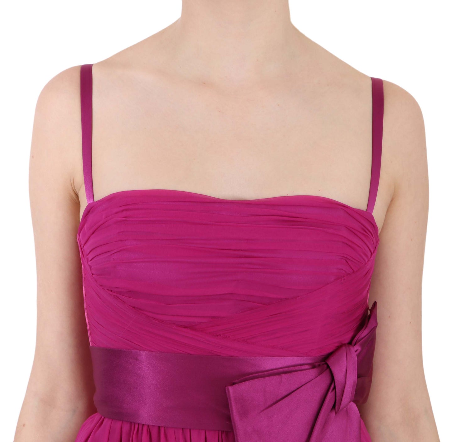 Dolce &amp; Gabbana Elegant Fuchsia Pink Silk Bow Front Dress