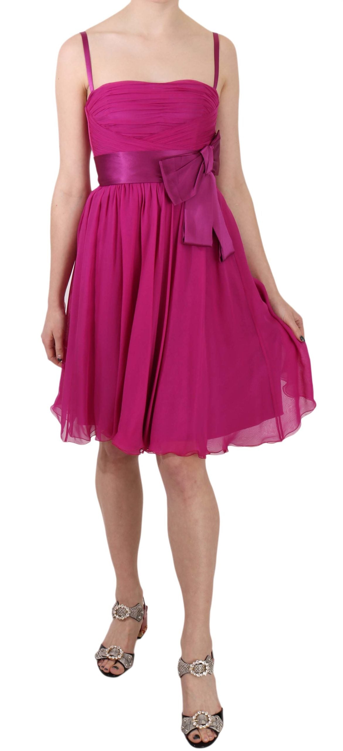 Dolce &amp; Gabbana Elegant Fuchsia Pink Silk Bow Front Dress