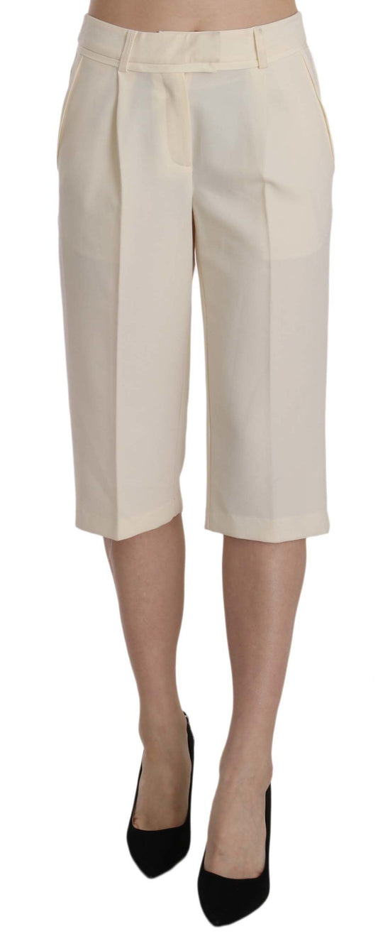 Silvian Heach Elegant Straight Cropped Pants in Cream