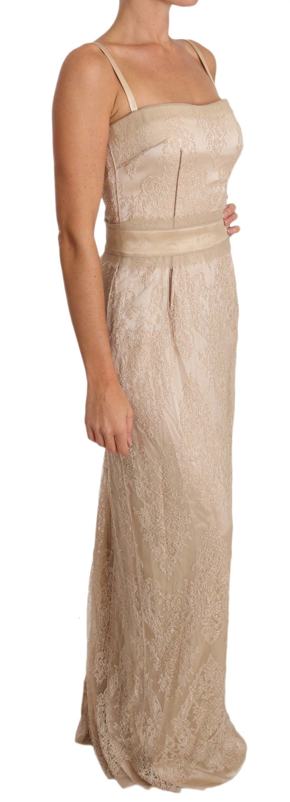 Dolce &amp; Gabbana Elegant Beige Sheath Floor-Length Dress