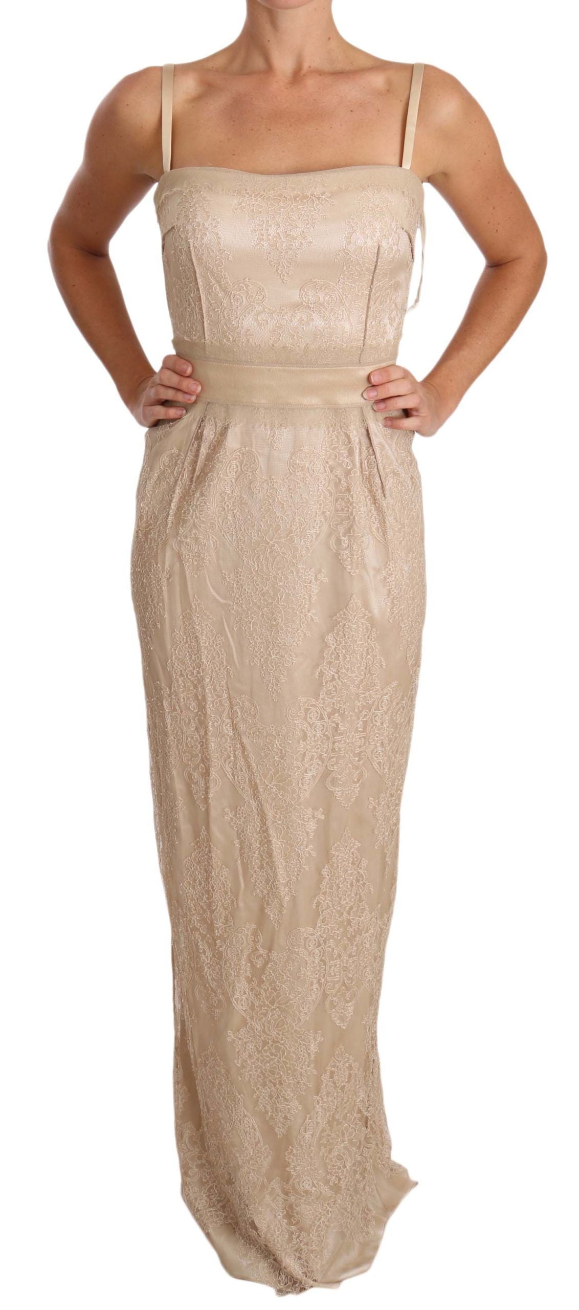 Dolce &amp; Gabbana Elegant Beige Sheath Floor-Length Dress