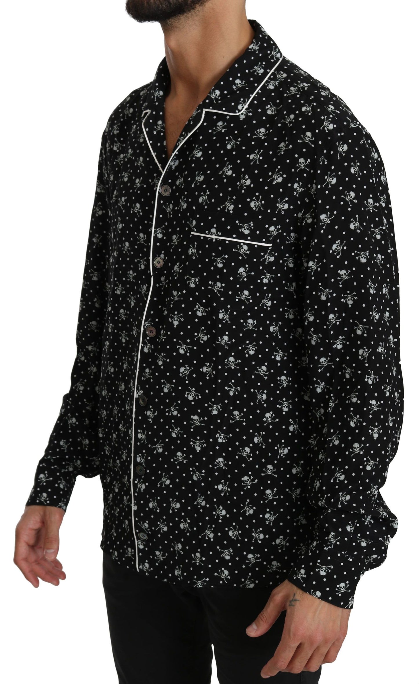 Dolce &amp; Gabbana Elegant Silk Pajama Shirt with Skull Print