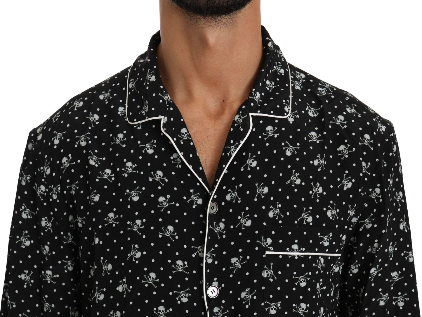 Dolce &amp; Gabbana Elegant Silk Pajama Shirt with Skull Print