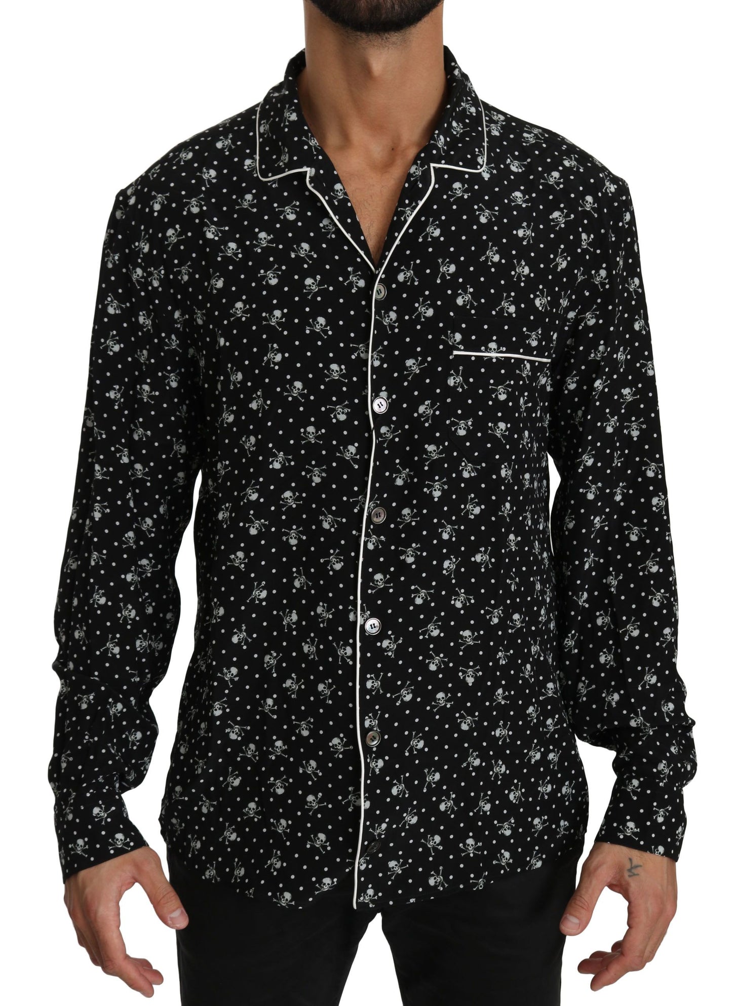 Dolce &amp; Gabbana Elegant Silk Pajama Shirt with Skull Print