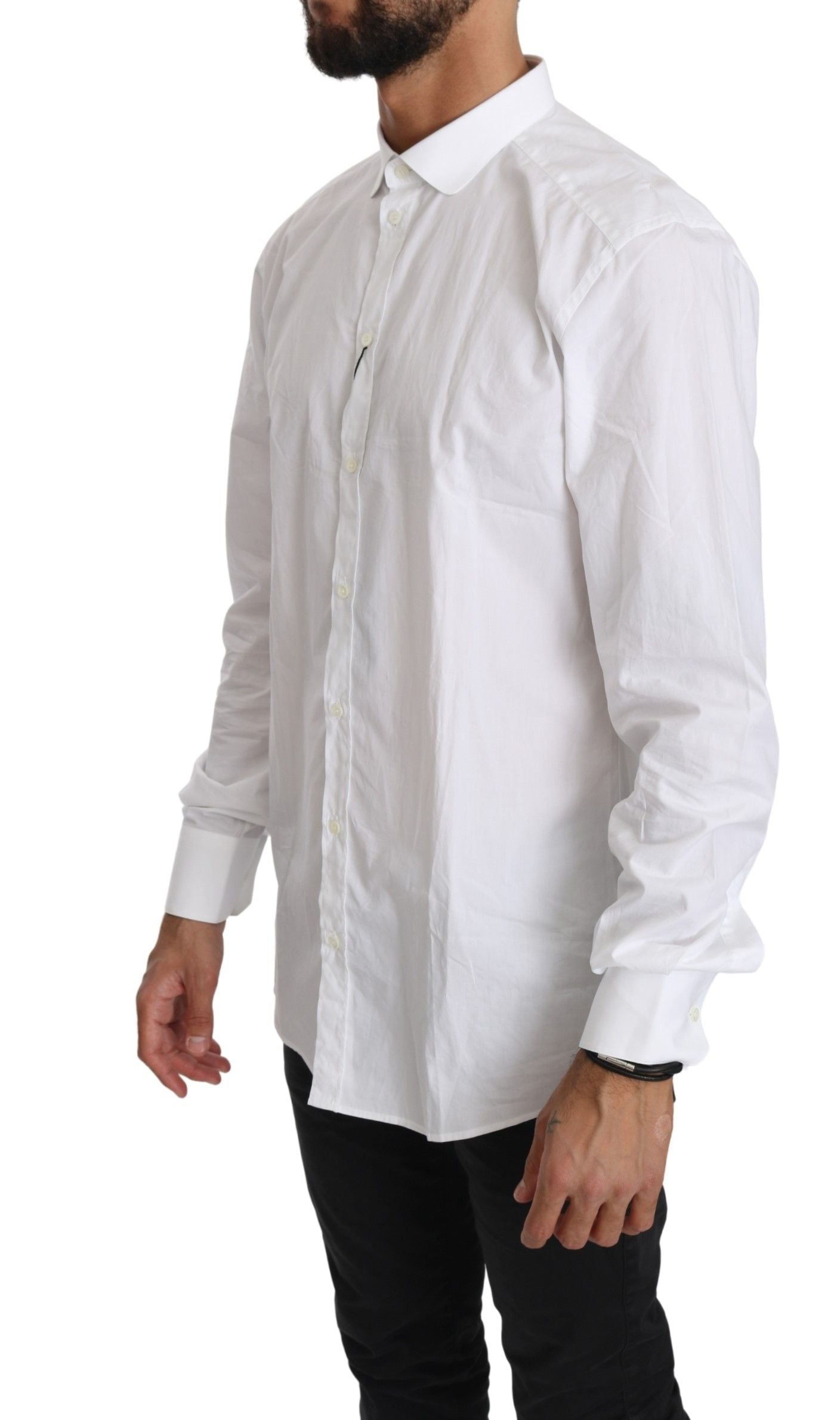 Dolce &amp; Gabbana Elegant White Cotton Gold Fit Shirt