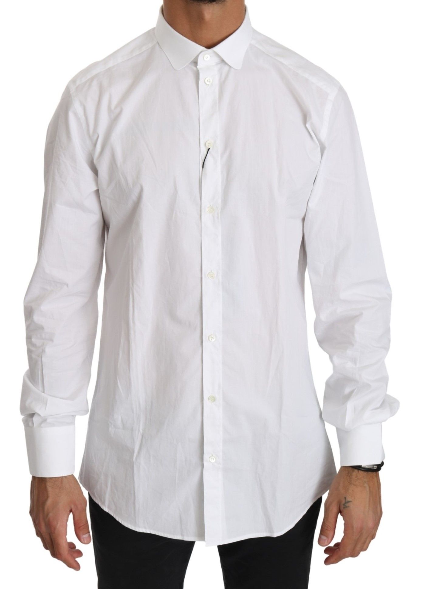 Dolce &amp; Gabbana Elegant White Cotton Gold Fit Shirt