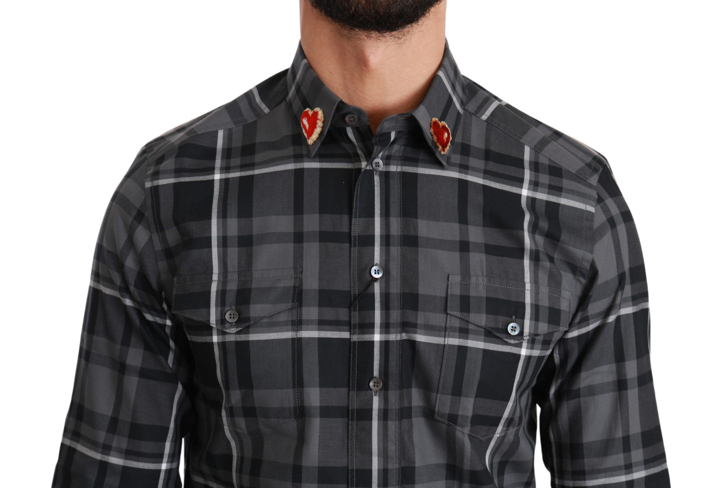 Dolce &amp; Gabbana Elegant Gray Checkered Martini Dress Shirt