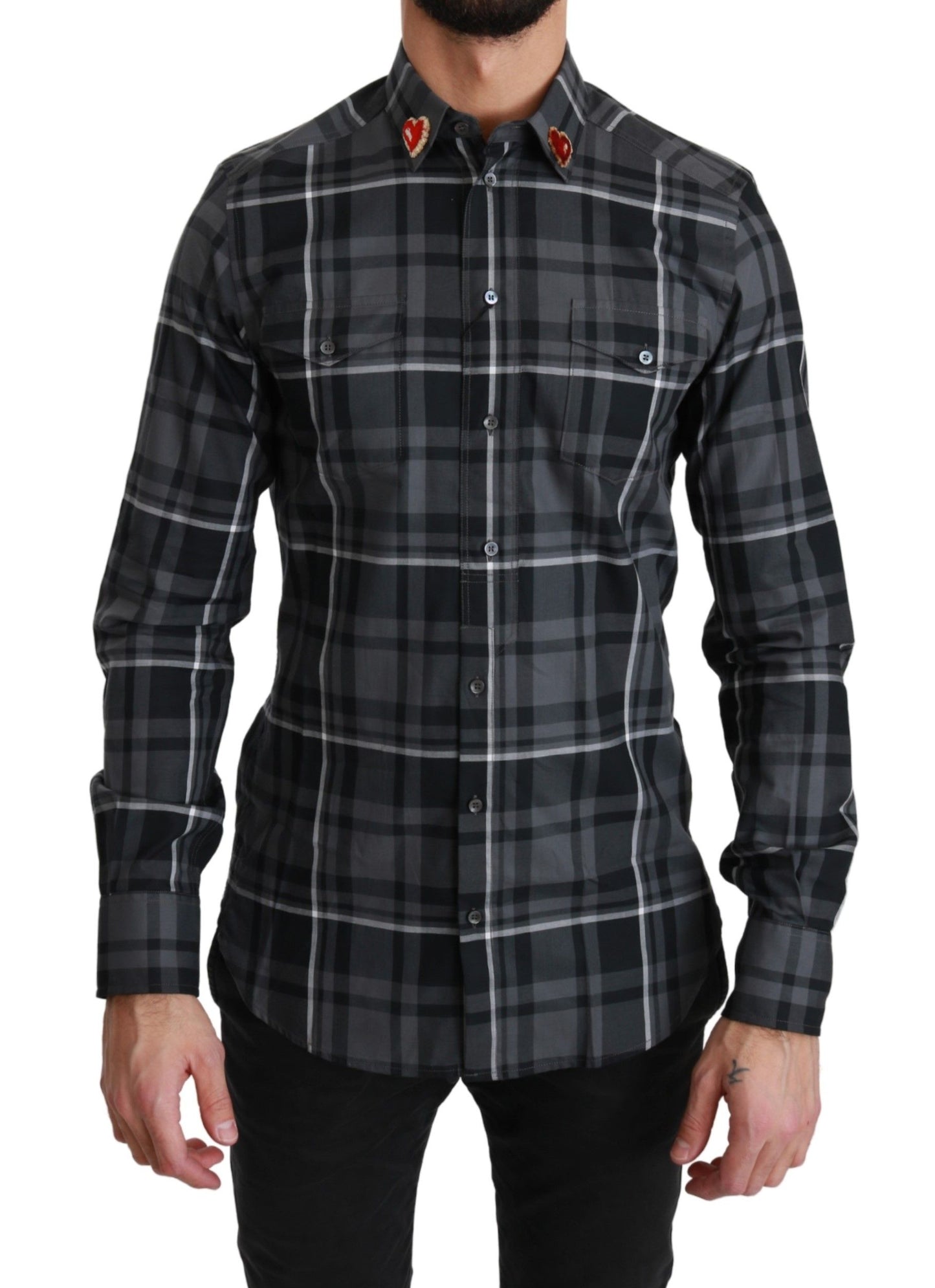 Dolce &amp; Gabbana Elegant Gray Checkered Martini Dress Shirt