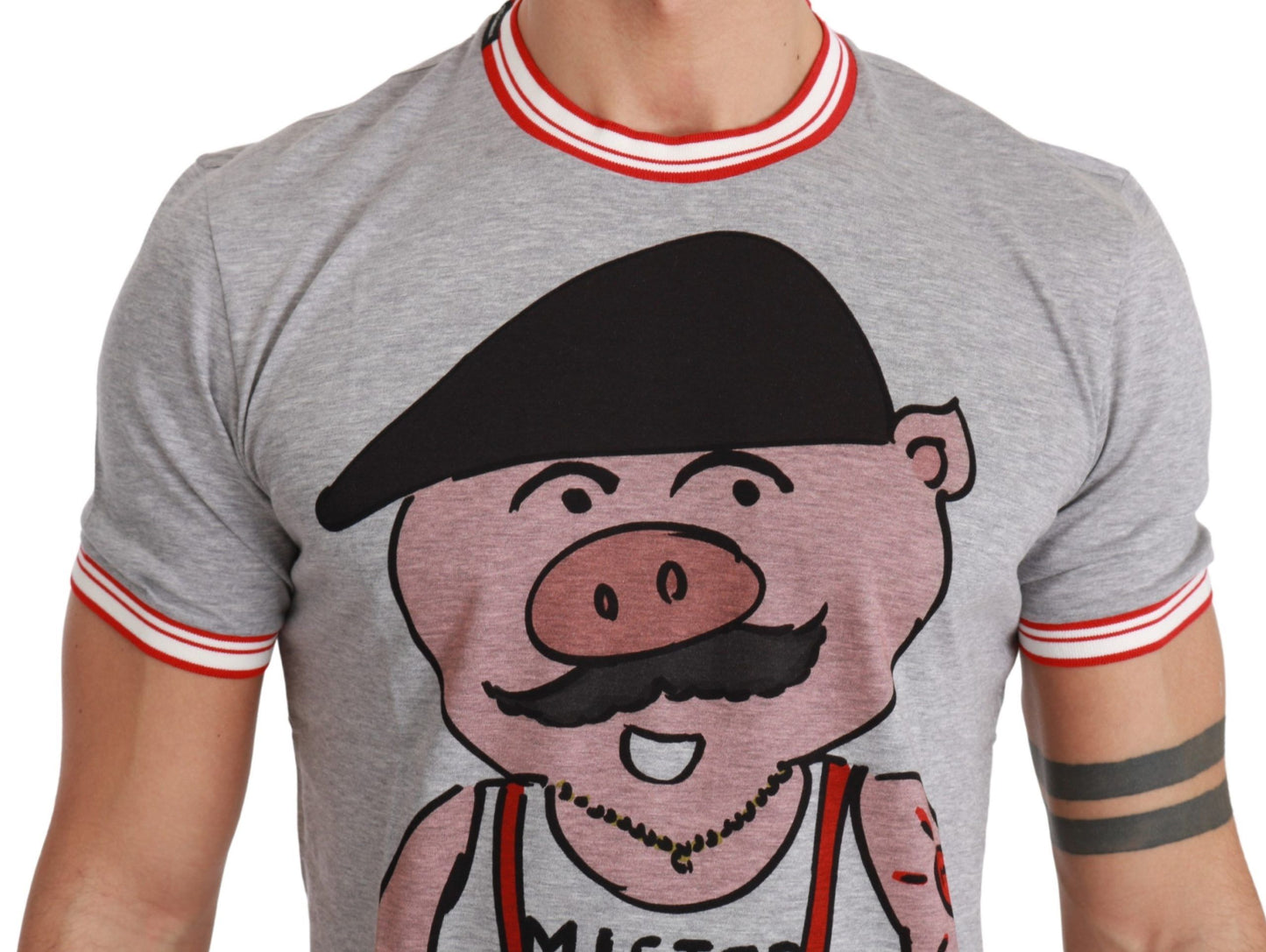 Dolce &amp; Gabbana Chic Gray Cotton T-Shirt with Year of the Pig Motive