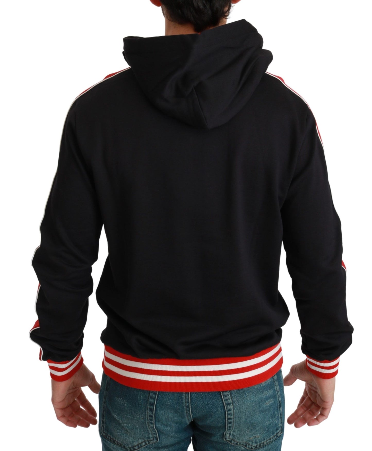 Dolce &amp; Gabbana Elegant Black Hooded Sweater with Multicolor Motif