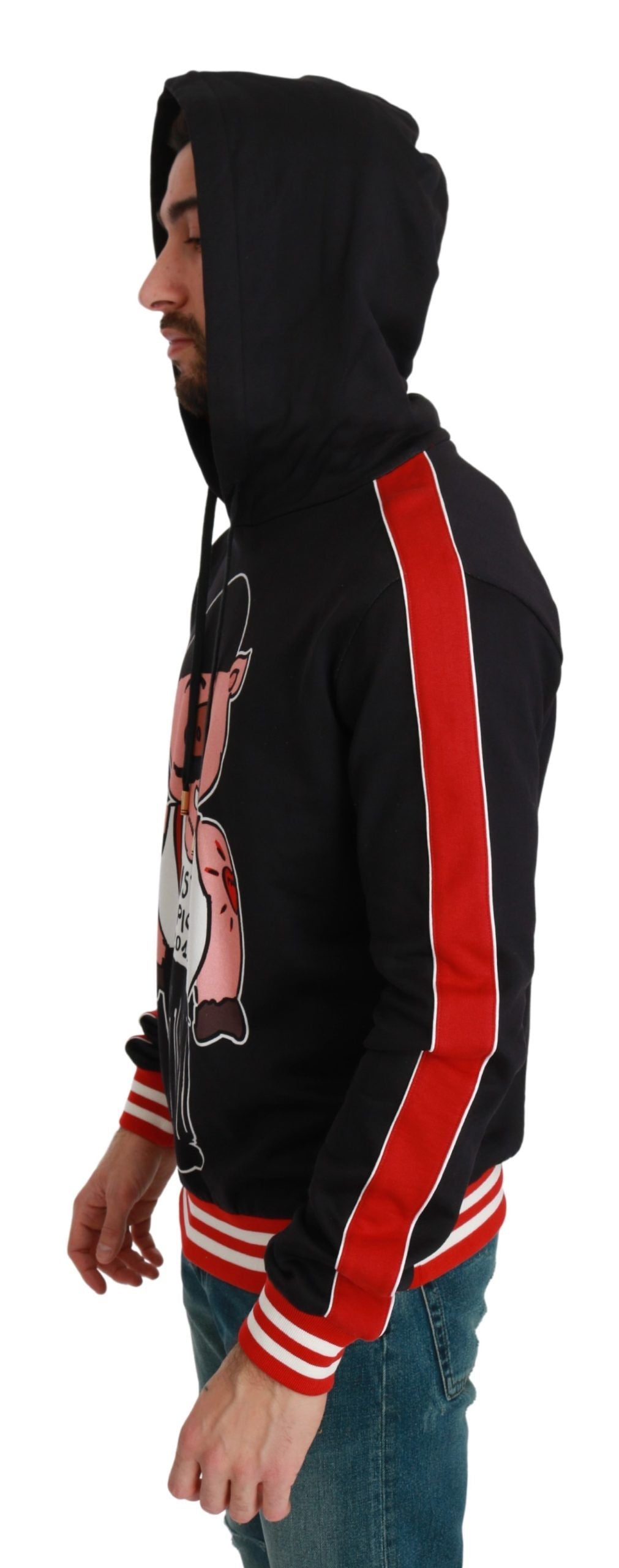 Dolce &amp; Gabbana Elegant Black Hooded Sweater with Multicolor Motif