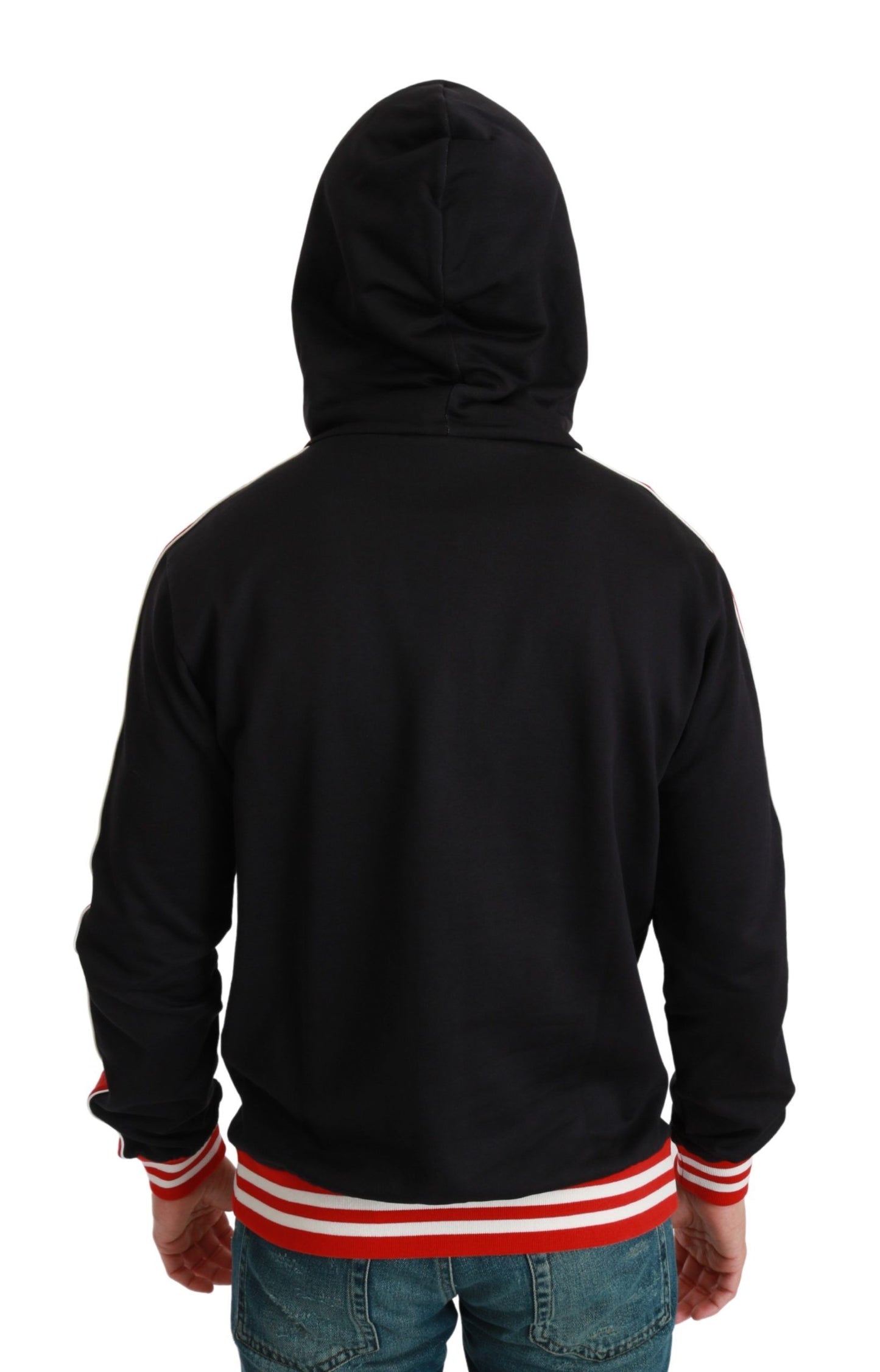 Dolce &amp; Gabbana Elegant Black Hooded Sweater with Multicolor Motif