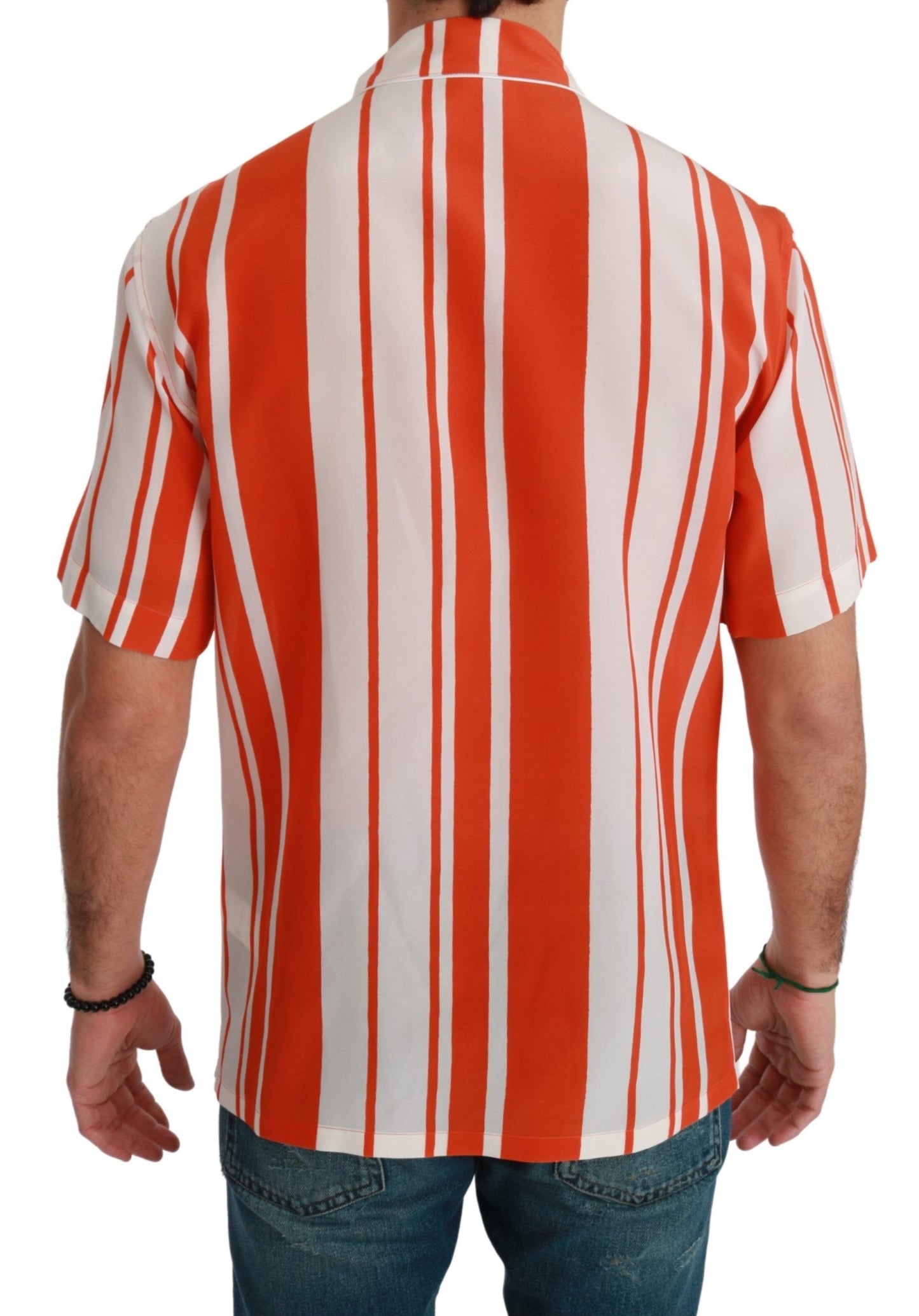 Dolce &amp; Gabbana Elegant Striped Silk Shirt - White &amp; Orange