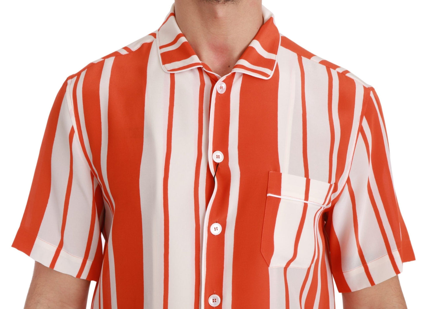 Dolce &amp; Gabbana Elegant Striped Silk Shirt - White &amp; Orange