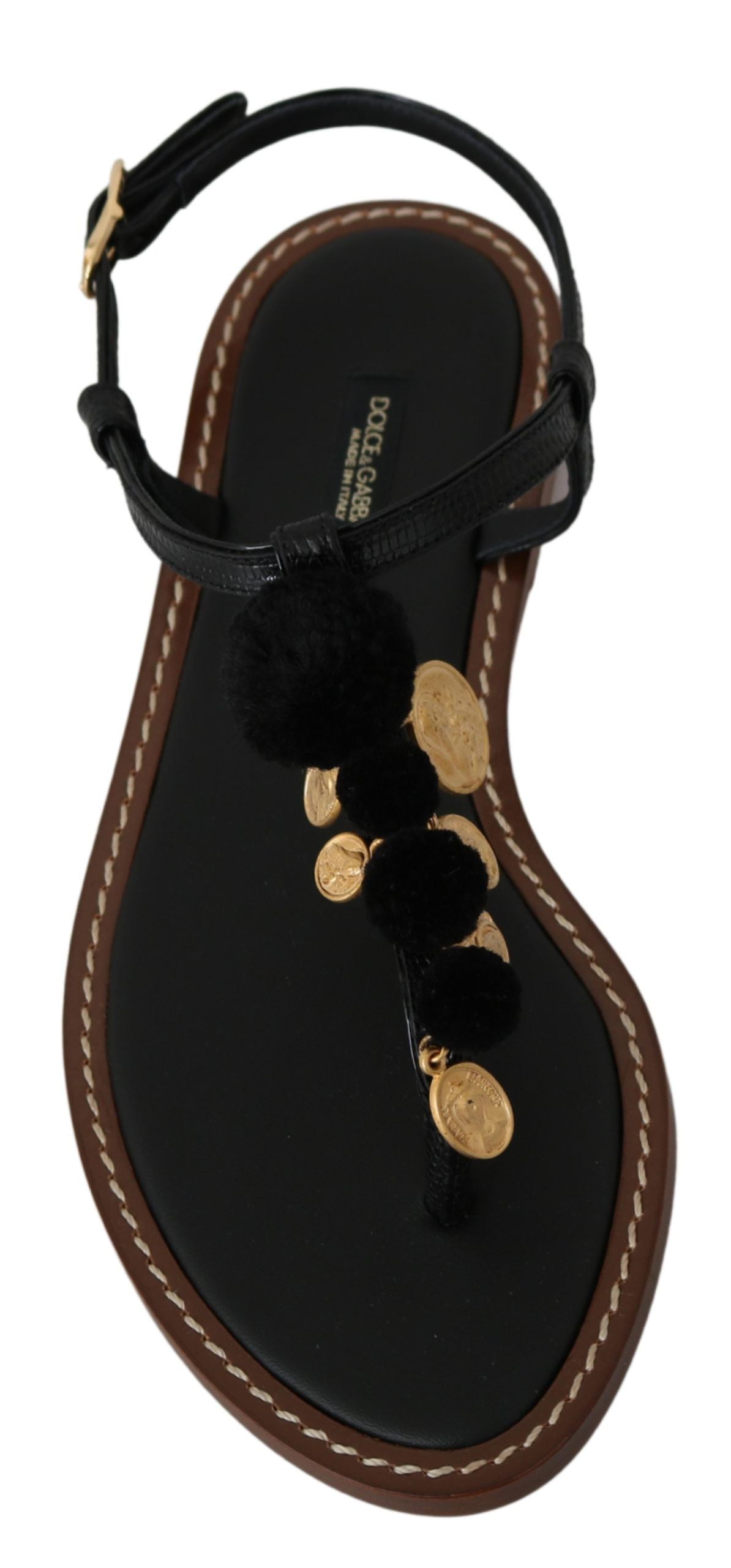 Dolce &amp; Gabbana Pom Pom Flip Flop Ankle Strap Flats