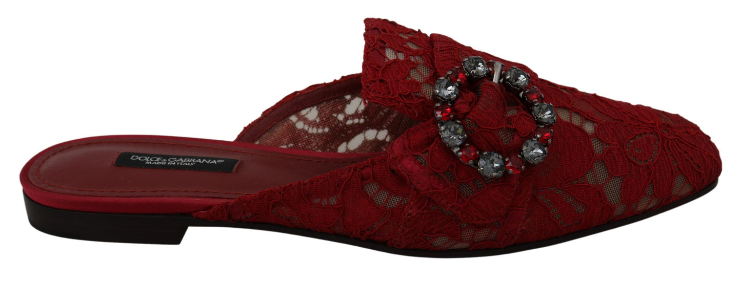 Dolce &amp; Gabbana Radiant Red Slide Flats with Crystal Embellishments