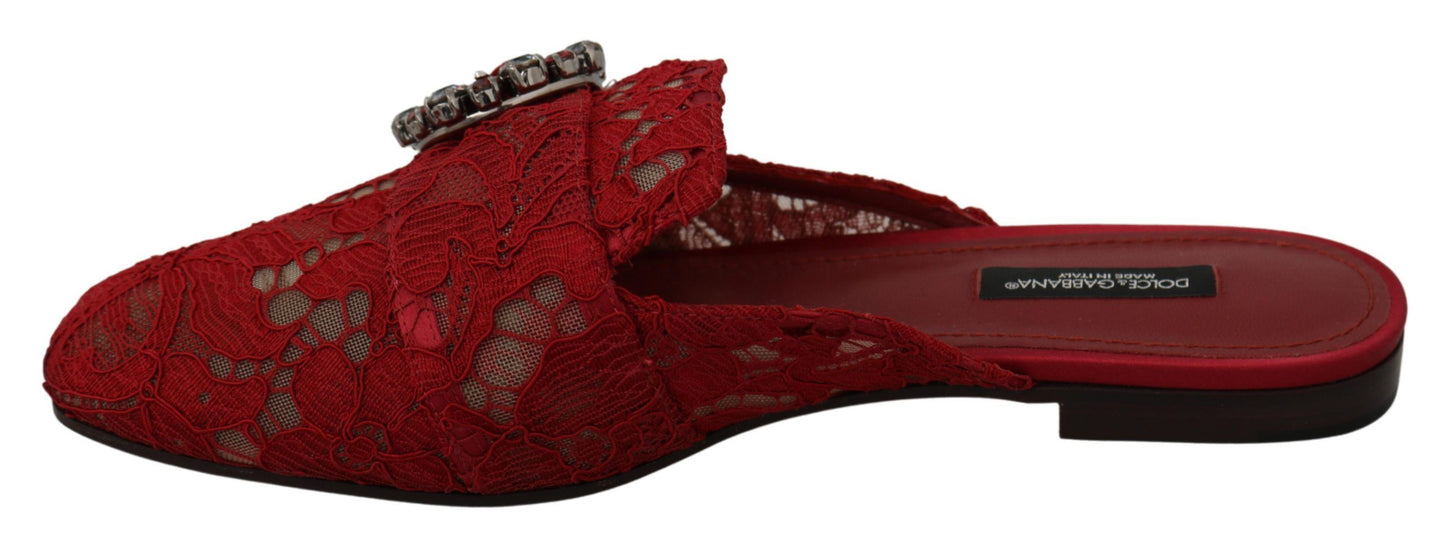 Dolce &amp; Gabbana Radiant Red Slide Flats with Crystal Embellishments