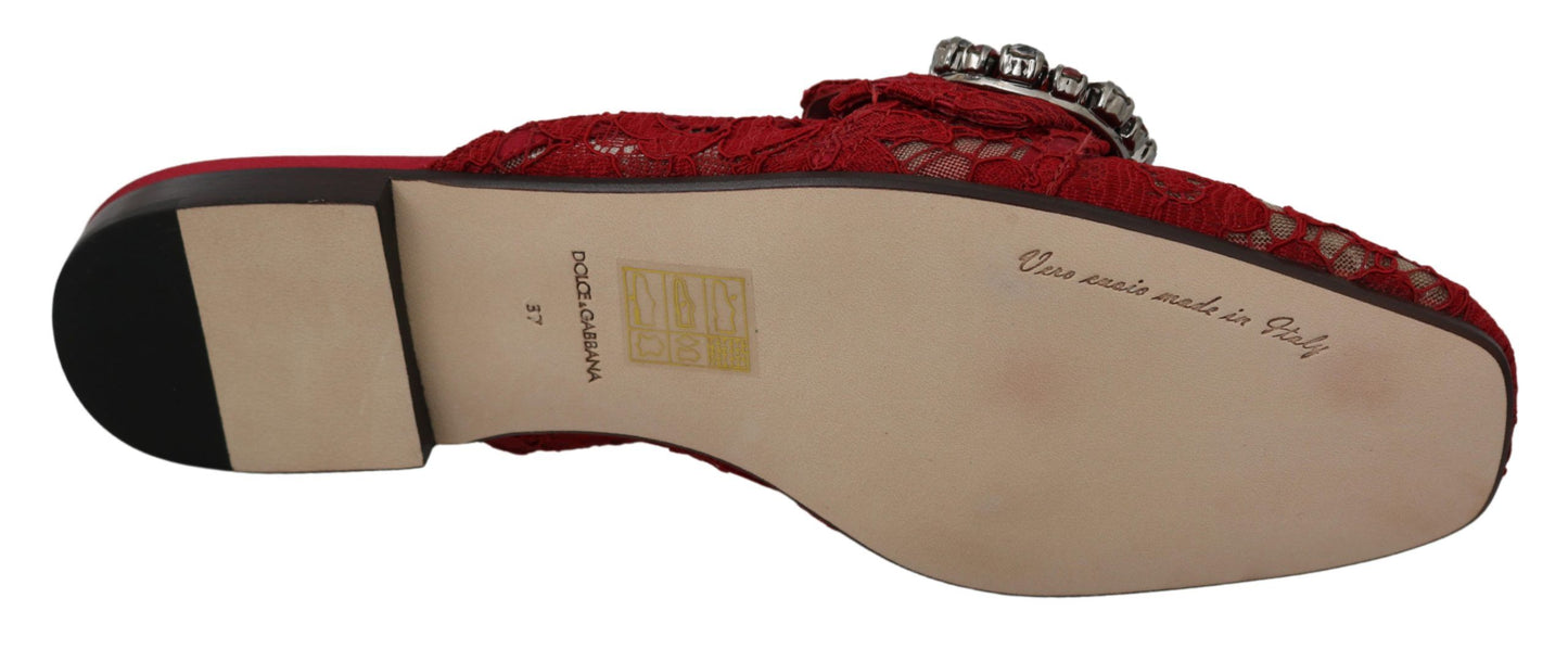 Dolce &amp; Gabbana Radiant Red Slide Flats with Crystal Embellishments