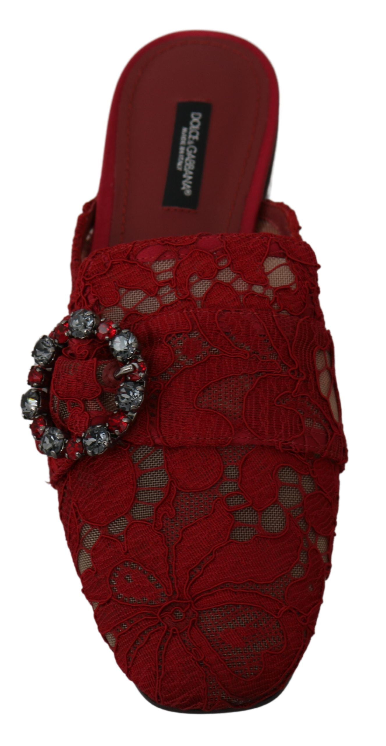 Dolce &amp; Gabbana Radiant Red Slide Flats with Crystal Embellishments