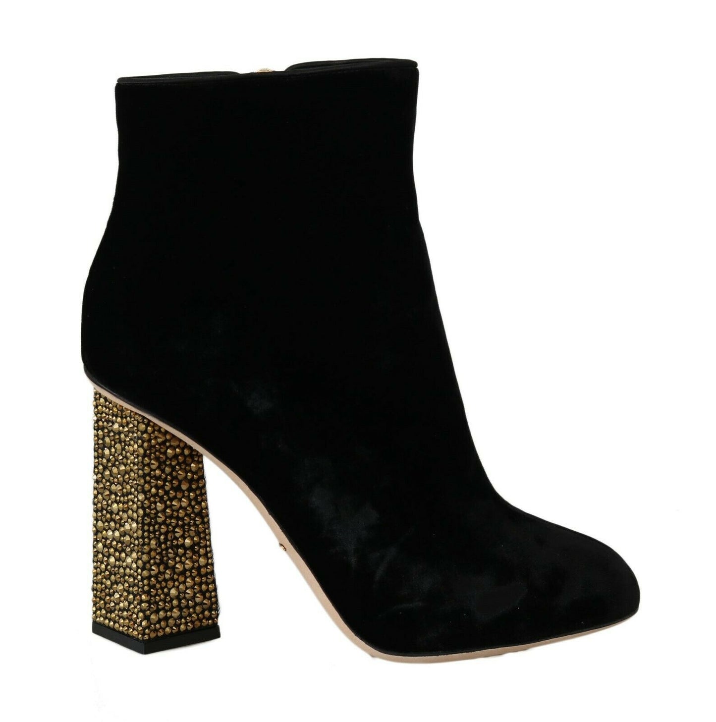 Dolce &amp; Gabbana Elegant Velvet Ankle Boots with Crystal Heels