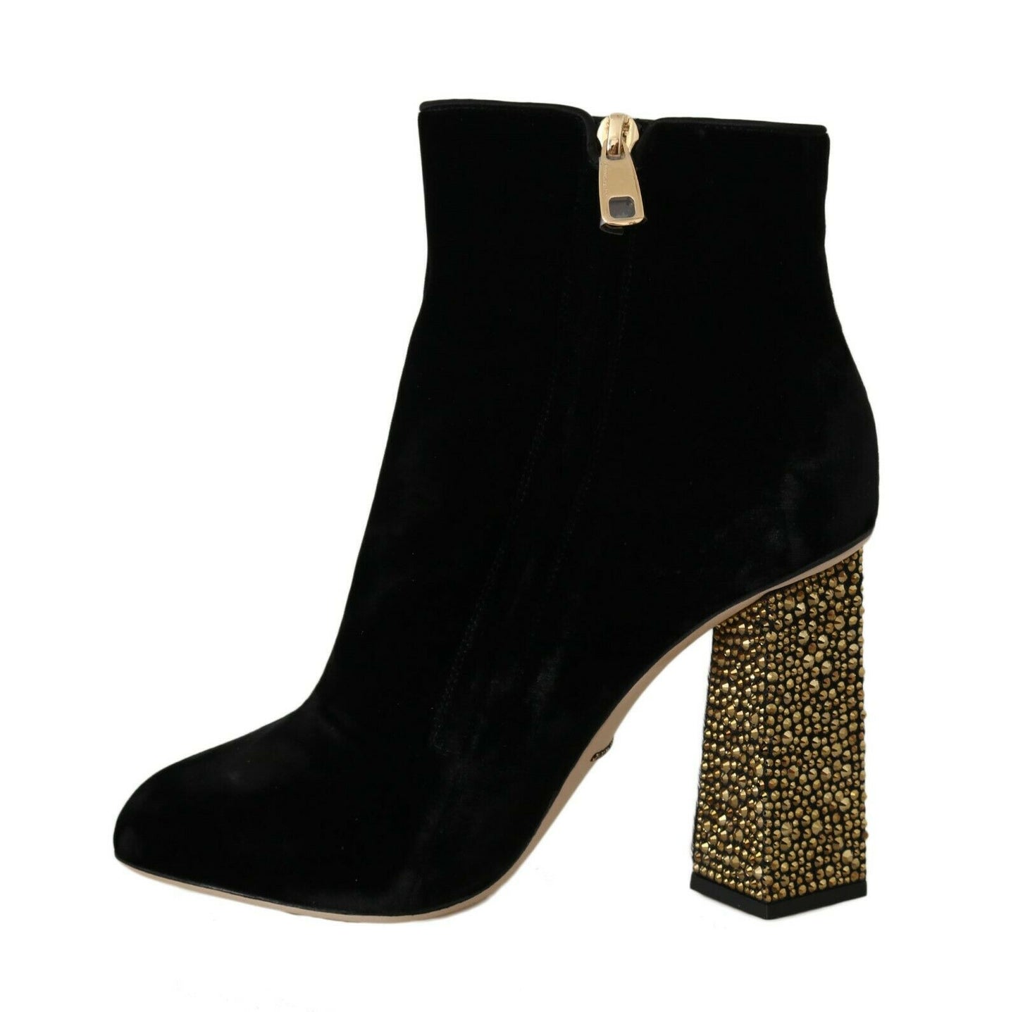 Dolce &amp; Gabbana Elegant Velvet Ankle Boots with Crystal Heels