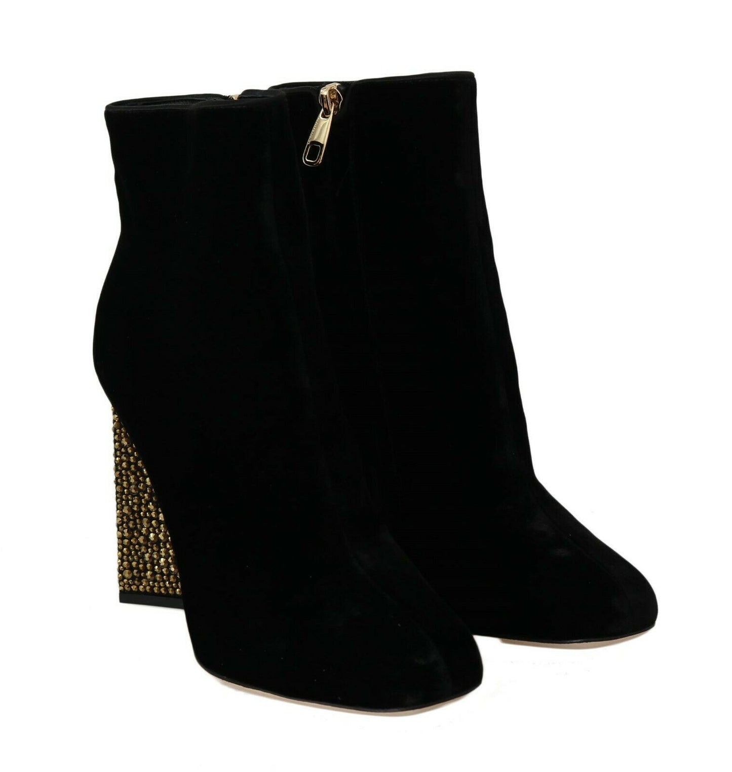 Dolce &amp; Gabbana Elegant Velvet Ankle Boots with Crystal Heels