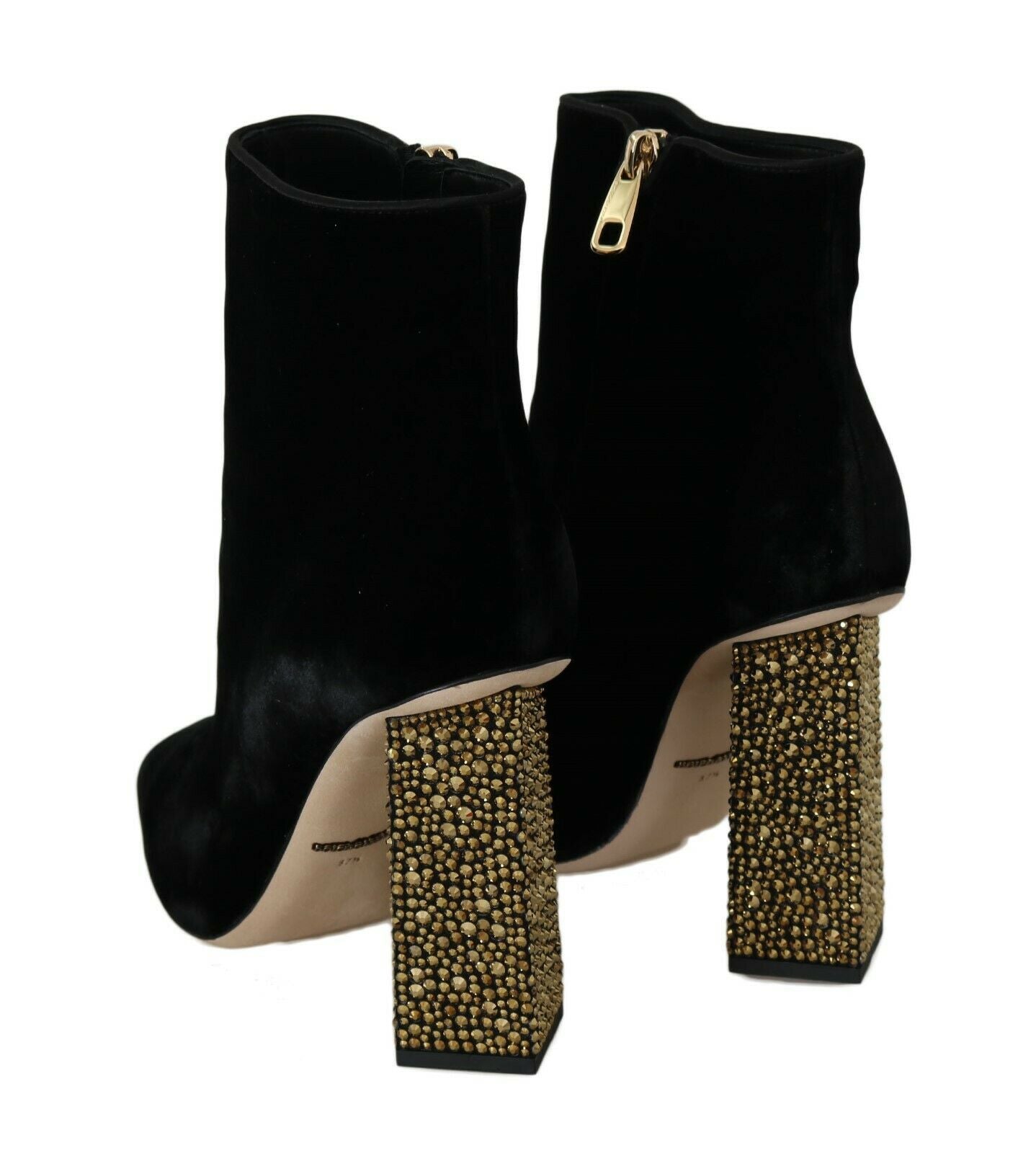 Dolce &amp; Gabbana Elegant Velvet Ankle Boots with Crystal Heels