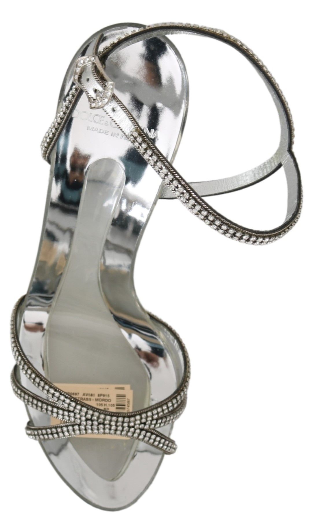 Dolce &amp; Gabbana Silver Leather Ankle Strap Sandals with Crystals