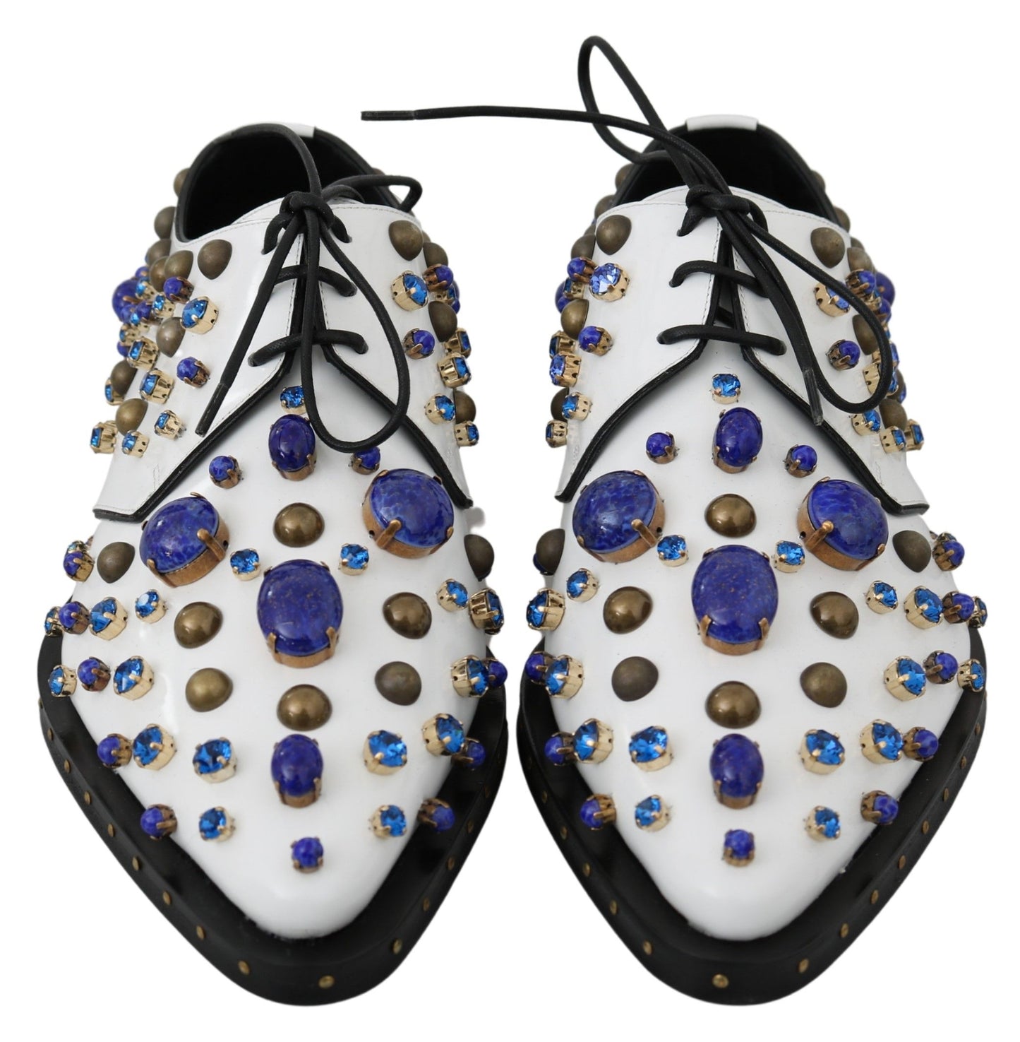 Dolce &amp; Gabbana Elegant White Leather Dress Shoes With Crystals