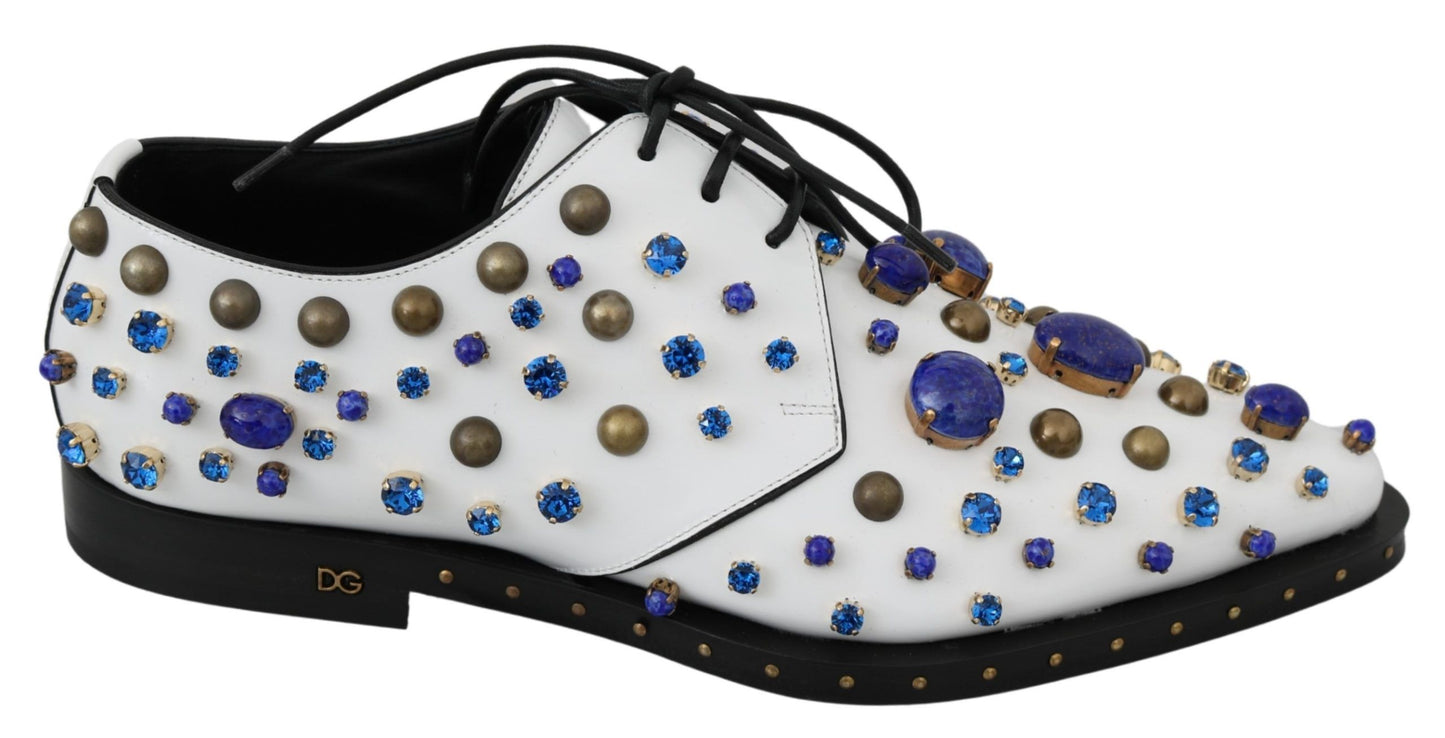 Dolce &amp; Gabbana Elegant White Leather Dress Shoes With Crystals