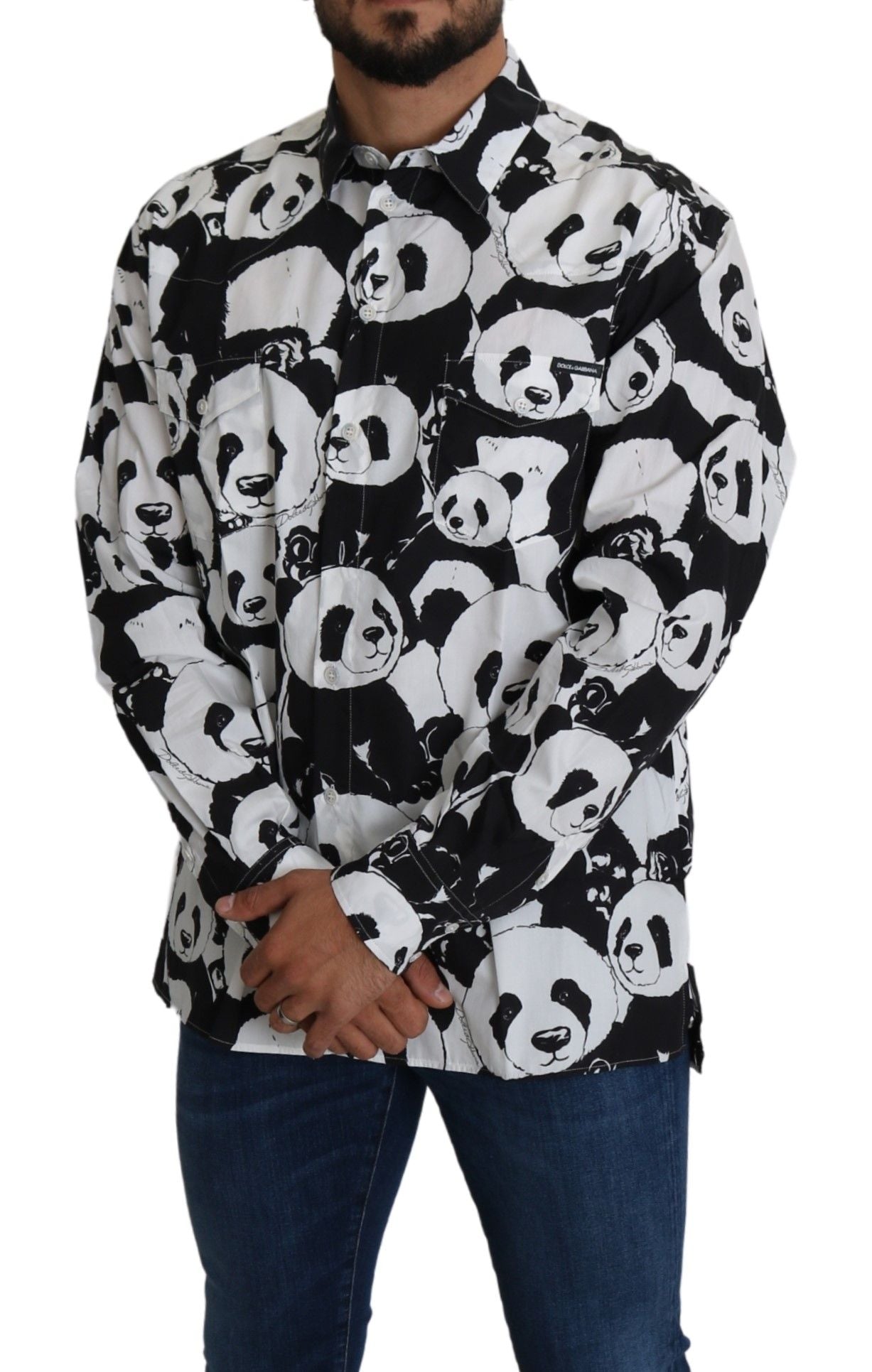 Dolce &amp; Gabbana Panda Print Pure Cotton Shirt - Black White