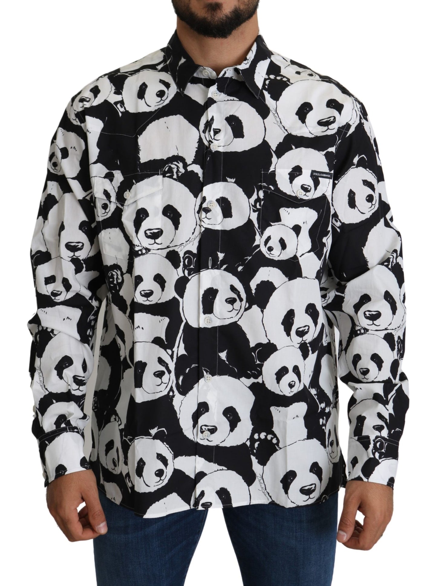 Dolce &amp; Gabbana Panda Print Pure Cotton Shirt - Black White