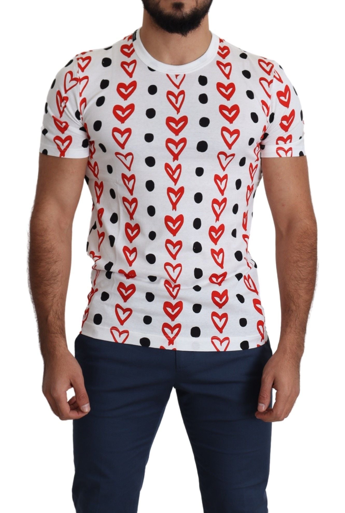 Dolce &amp; Gabbana Chic White Cotton Tee with Heart Print