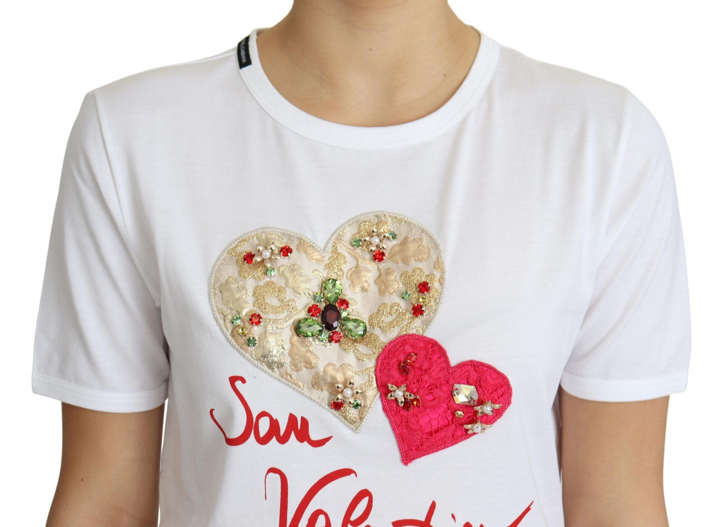 Dolce &amp; Gabbana Crystal-Embellished White Cotton Tee