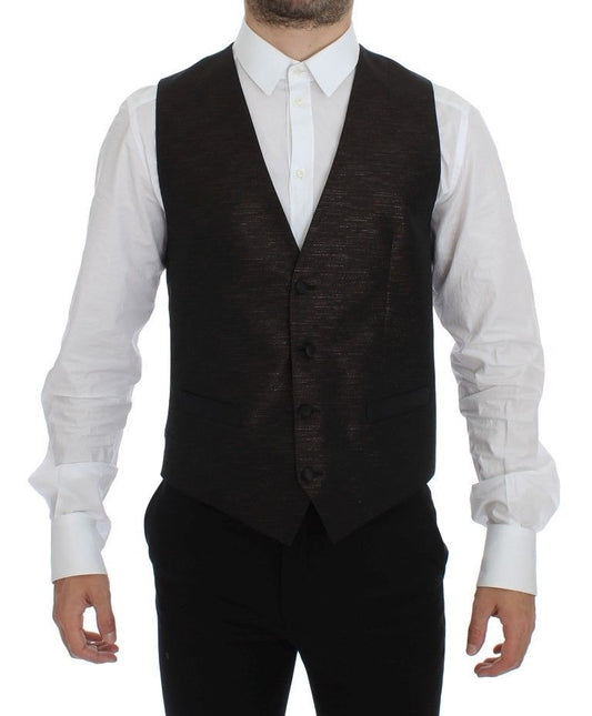 Dolce &amp; Gabbana Elegant Brown Black Wool Blend Dress Vest