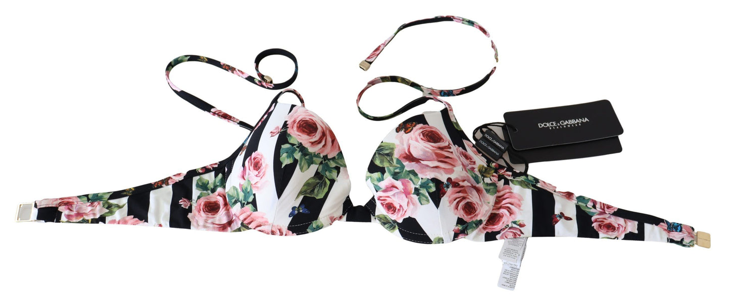 Dolce &amp; Gabbana Chic Rose Print Bikini Top for Elegant Beach Days