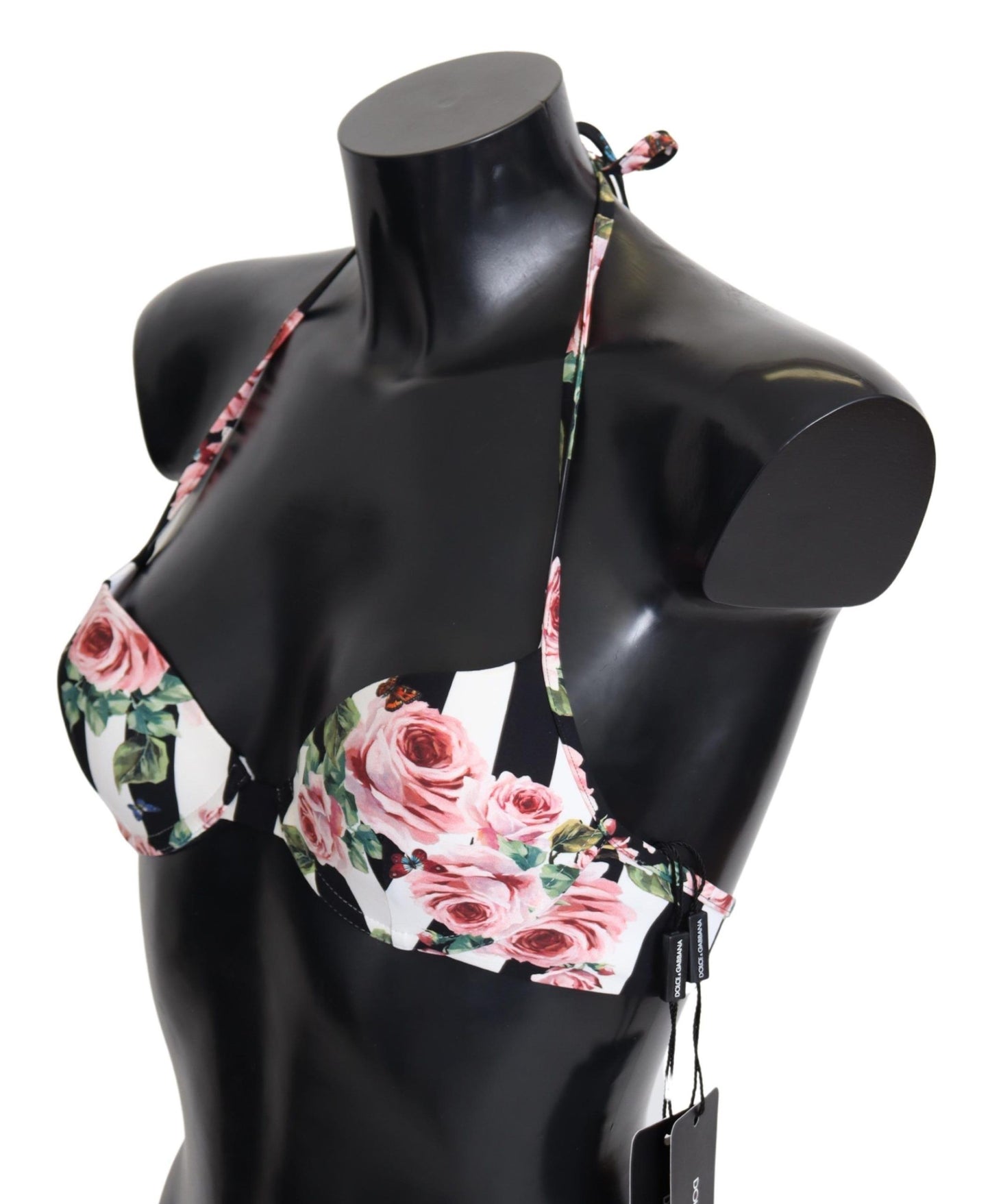 Dolce &amp; Gabbana Chic Rose Print Bikini Top for Elegant Beach Days