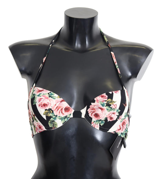 Dolce &amp; Gabbana Elegant Rose Print Bikini Top