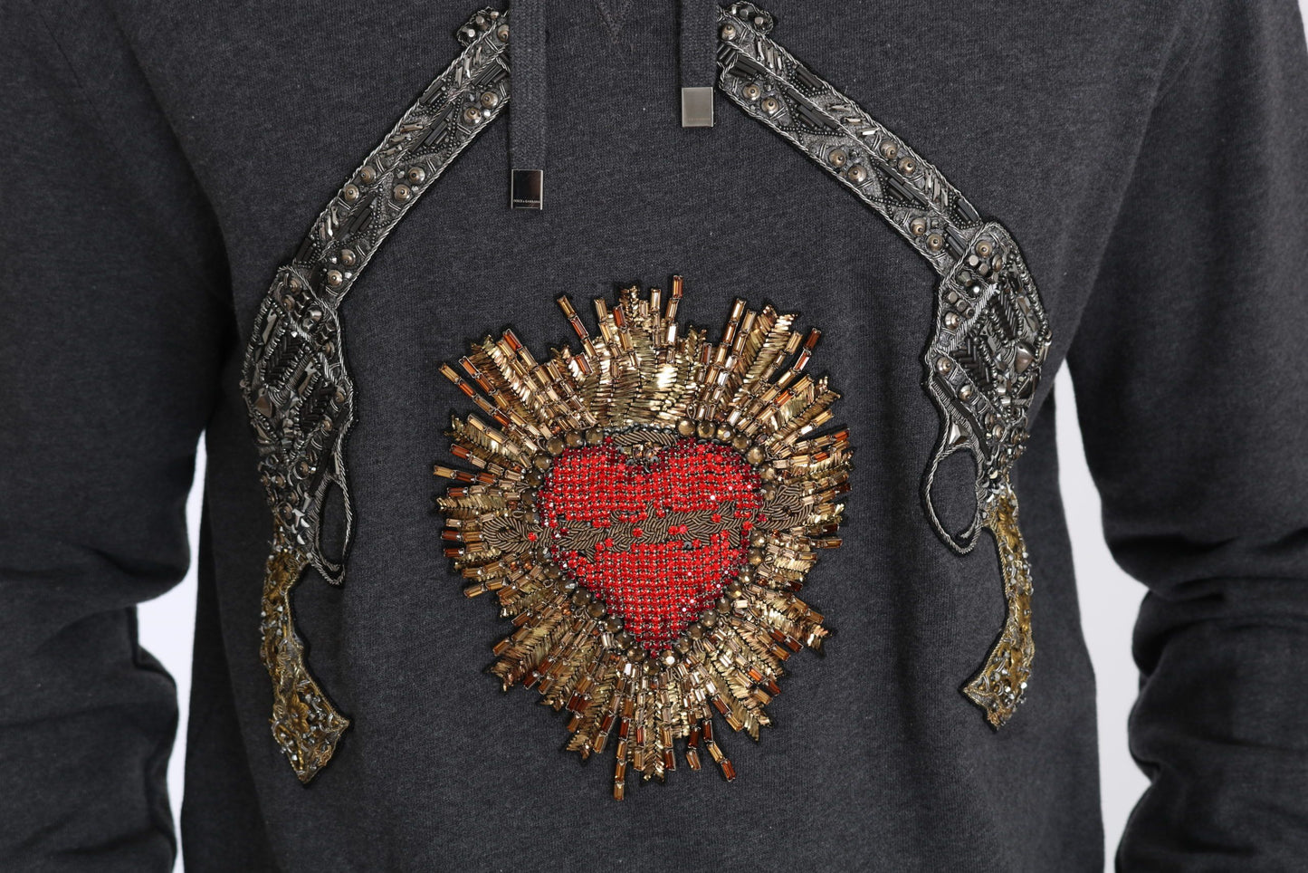 Dolce &amp; Gabbana Gray Crystal Heart Gun Motif Sweater