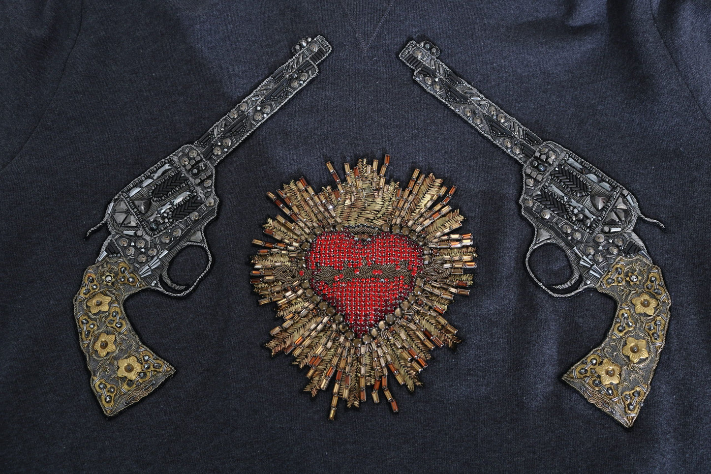 Dolce &amp; Gabbana Gray Crystal Heart Gun Motif Sweater