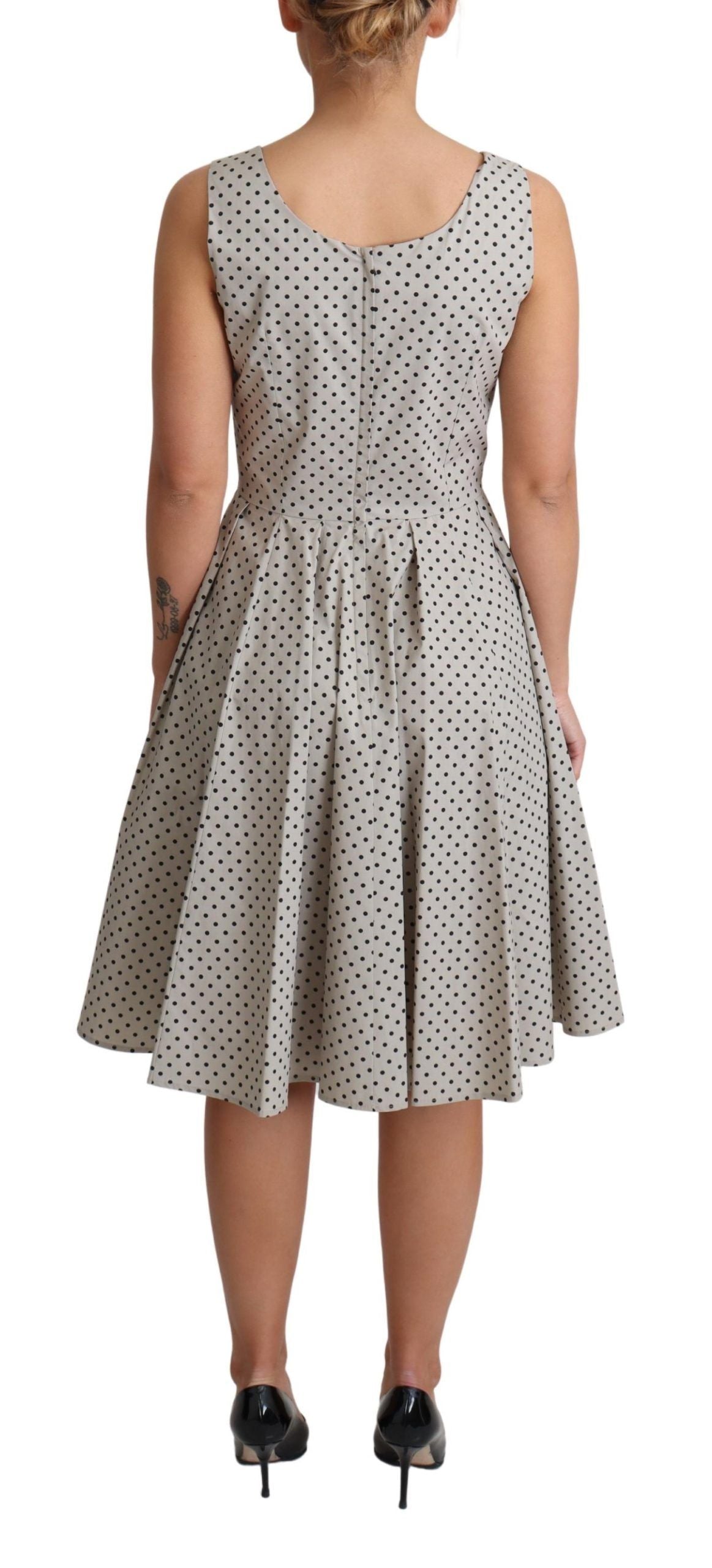 Dolce & Gabbana Polka-Dotted Beige Sleeveless A-line Dress