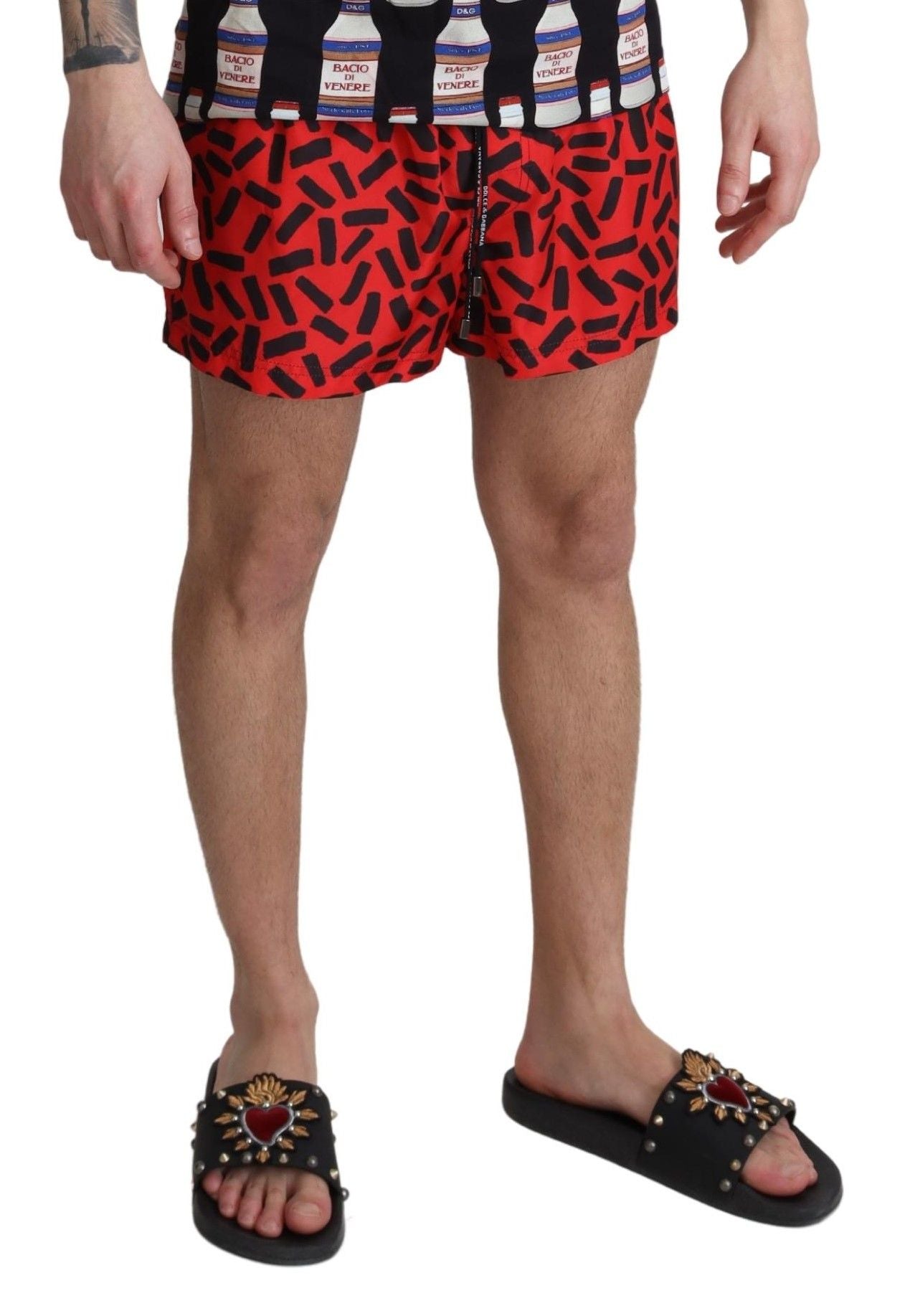 Dolce &amp; Gabbana Radiant Red Drawstring Swim Trunks