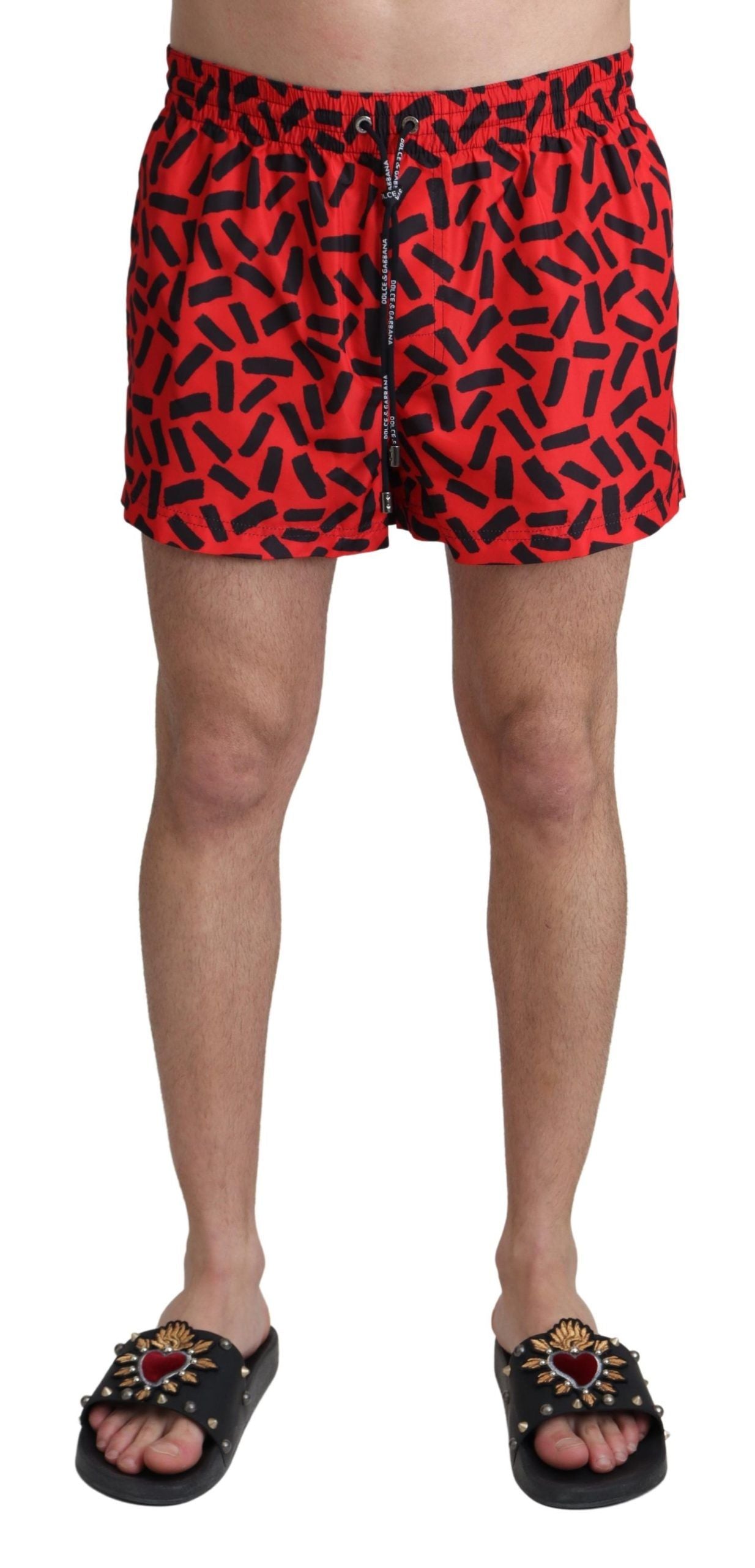 Dolce &amp; Gabbana Radiant Red Drawstring Swim Trunks