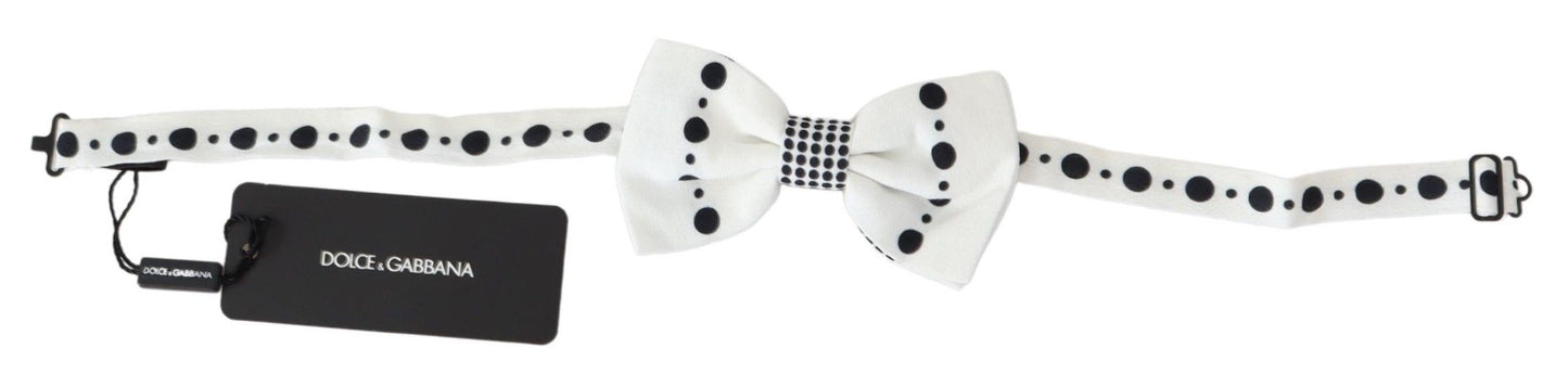 Dolce &amp; Gabbana Elegant White Dotted Silk Bow Tie