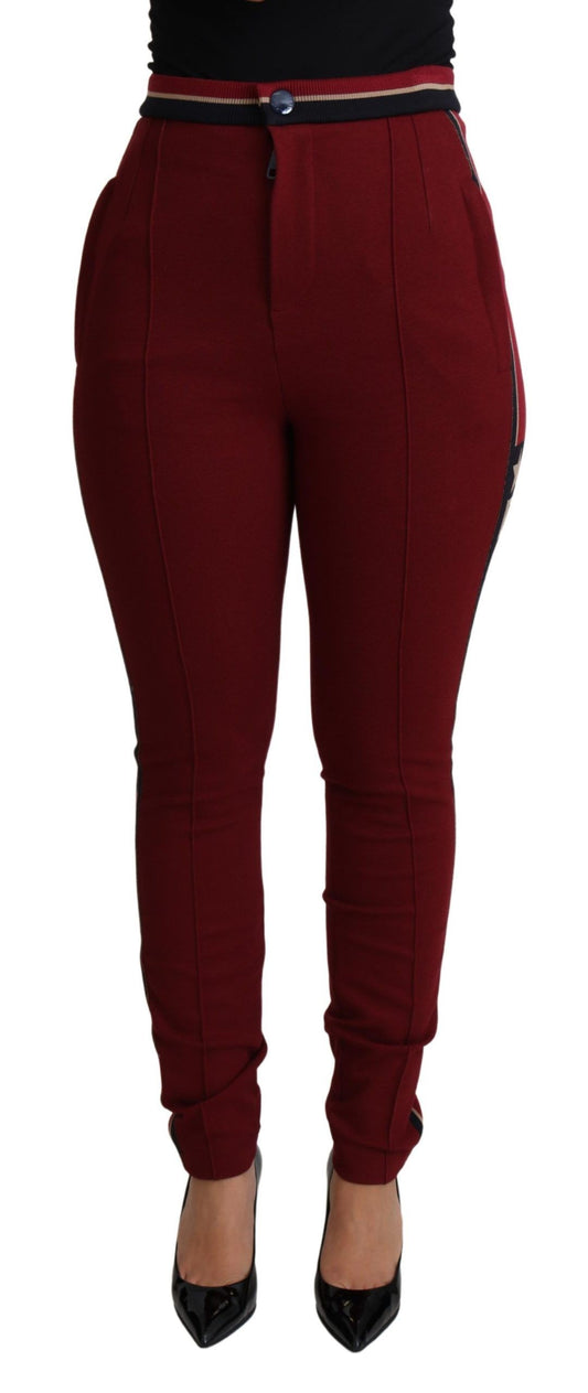 Dolce &amp; Gabbana High-Waist Embroidered Red Skinny Trousers