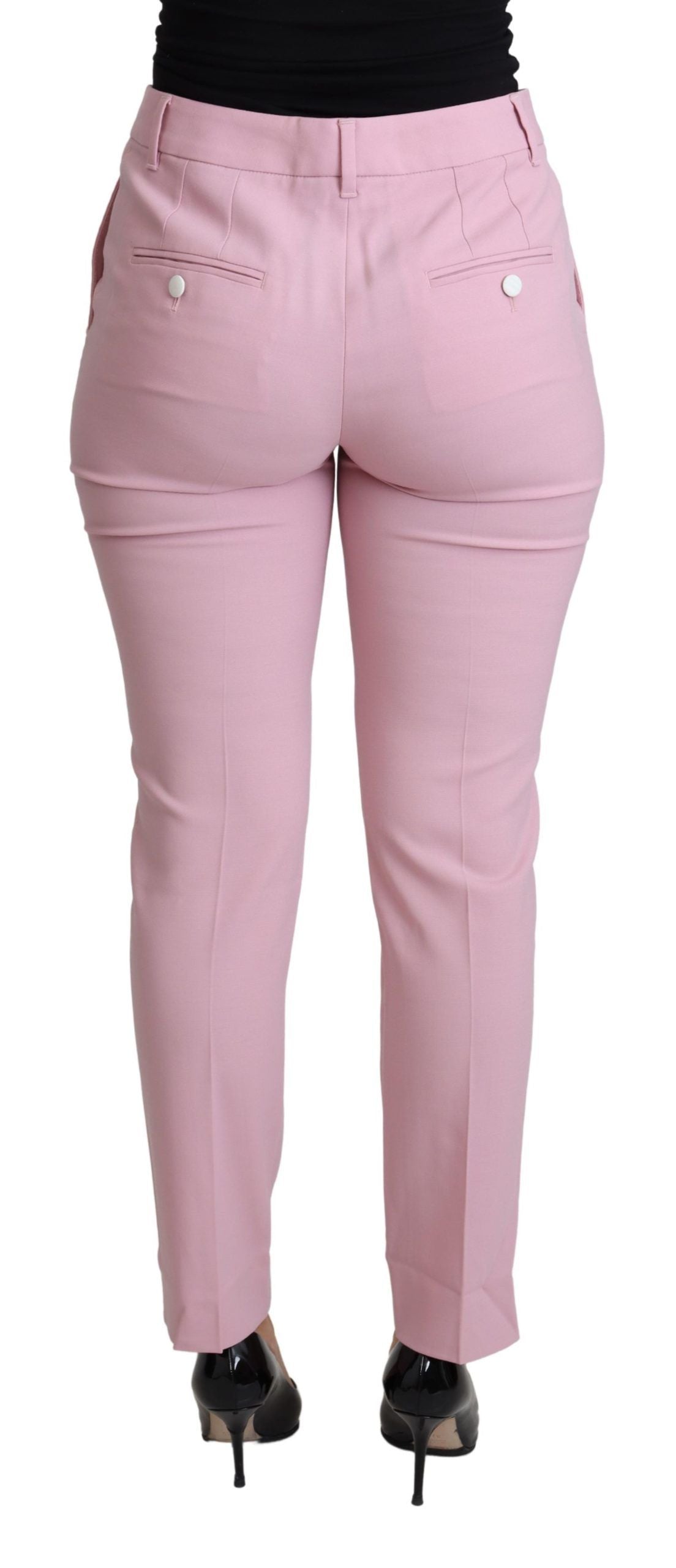 Dolce &amp; Gabbana Elegant Pink High-Waisted Wool Trousers