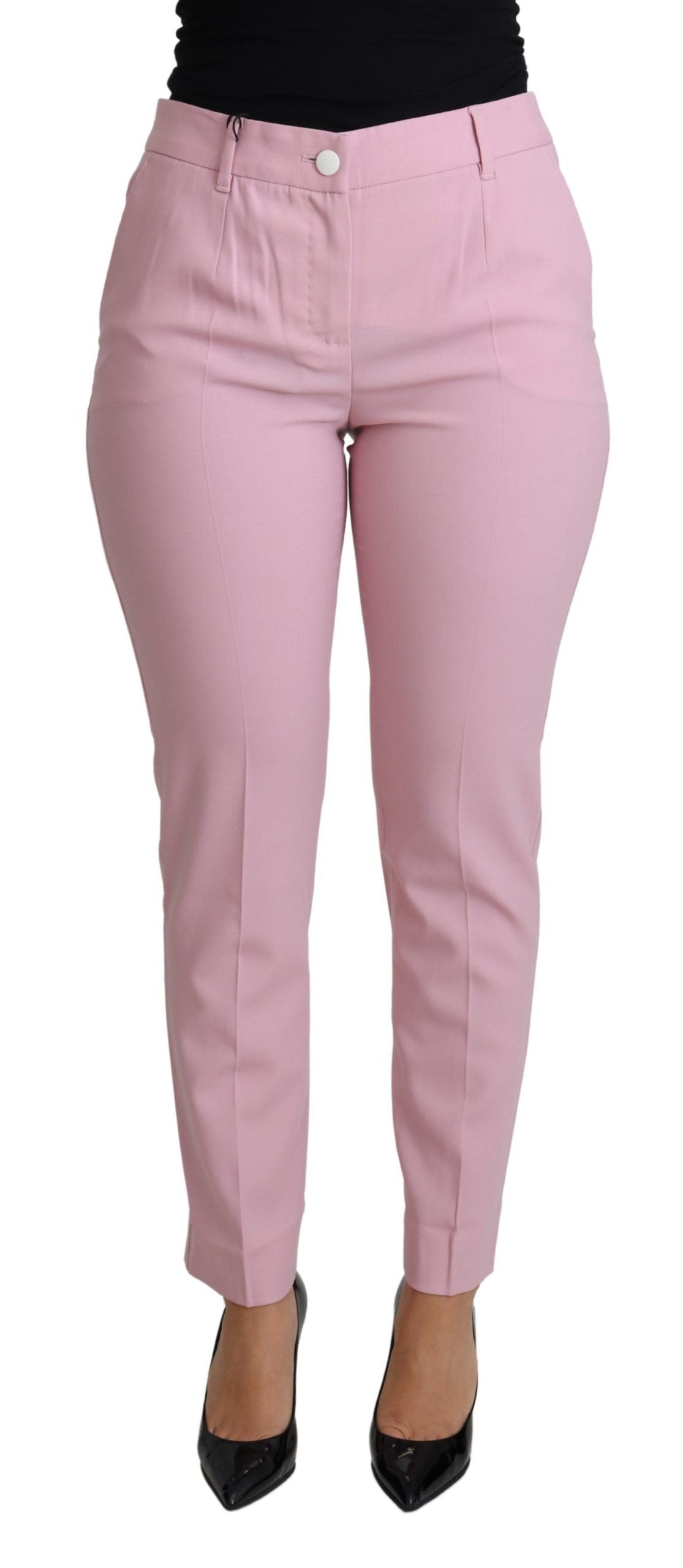 Dolce &amp; Gabbana Elegant Pink High-Waisted Wool Trousers